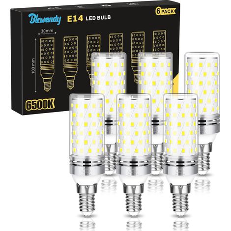 Ampoule LED E14, lumière blanche froide, 6500K, 12W équivalent à 100W halogène, 1200LM, non dimmable, sans scintillement, lot de 6 [Classe énergétique F] (1/5)