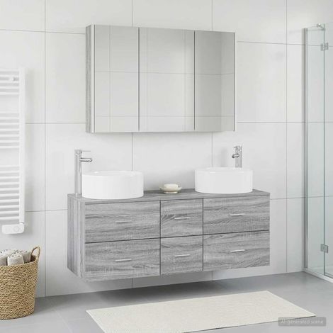 vidaXL Juego de muebles de baño 4 uds. Sonoma gris (1/5)