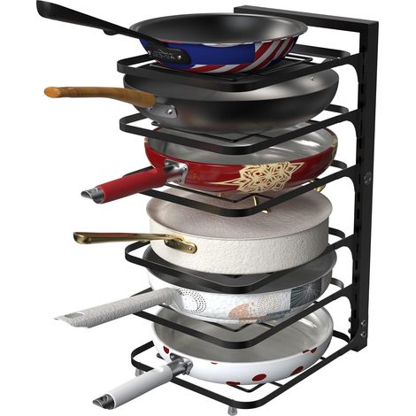 6-Tier Adjustable Pan Rack - Organisateur de comptoir, organisateur de casseroles pour l'organisation et le stockage de la cuisine - Organisateur de couvercles de casseroles (noir) (1/5)