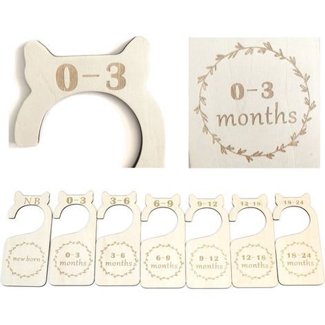 Séparateurs de rangement en bois pour penderie bébé, organisateur de vêtements pour bébés de 0 à 24 mois, portant de rangement pour vêtements de bébé, nouvel ensemble de 7 pièces à motif tête de chat (1/4)