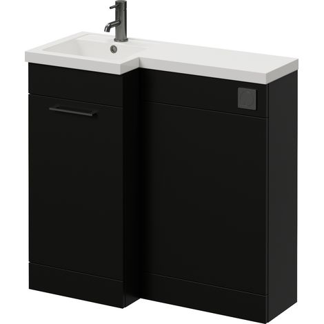 Napoli 390 Matt Black 900mm Single Door Vanity Unit Toilet Suite with Left Hand Square Lucia Basin - 900mm - Gunmetal Grey 160mm HandleWithout Kingston Toilet Pan