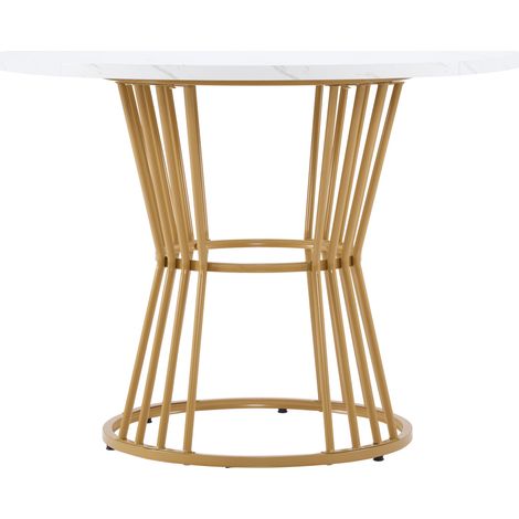 Table à manger ronde 100 cm avec plateau MDF effet marbre et pieds métalliques blancs (1/5)