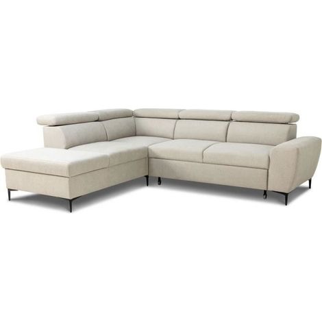 Canapé d'angle convertible réversible avec coffre - 5 places - KASIMIR - Tissu beige - 258 x 79/98 x 219 cm (1/5)