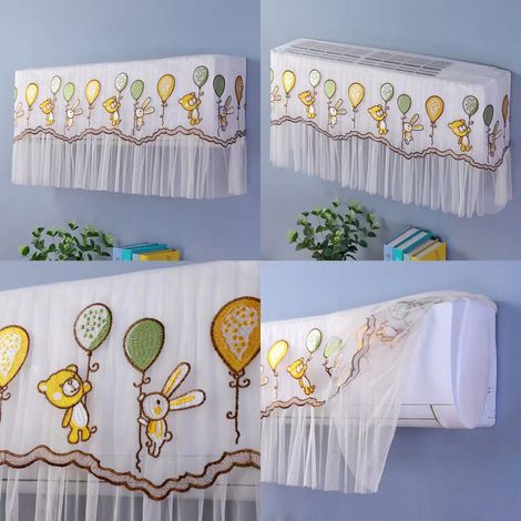 Housse de protection pour climatiseur mural 1,5P‑2P jusqu'à 94 cm, cache anti-poussière décoratif maison motif ours lapin ballons vert jaune