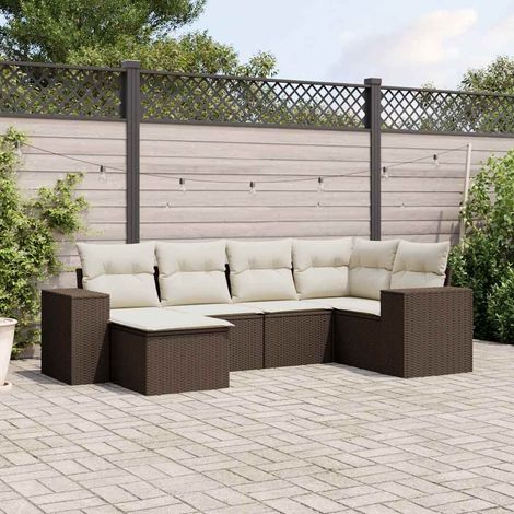 6-tlg. Garten-Sofagarnitur mit Kissen Braun Poly Rattan (1/5)