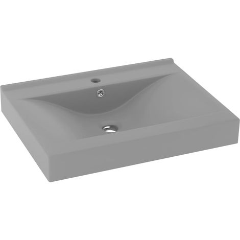 Lavabo con orificio para grifo lavabo de sobre encimera lavabo para baño cocina interiorismo 60 x 46 cm cerámica gris claro mate 020002768