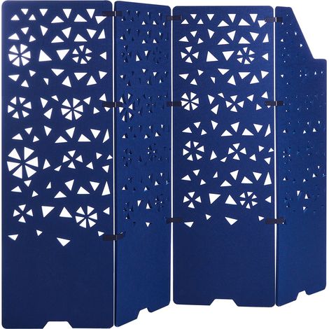Séparateur de Pièce à 4 Panneaux Acoustique Paravent Bleu Marine Starry