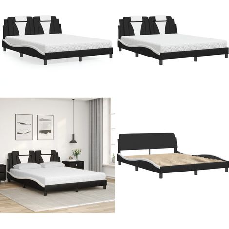 Lit avec matelas noir et blanc 160x200 cm similicuir - Lit Double - Lit Avec Matelas - Lit Design - Lit Moderne - Simili Cuir - Home & Living (1/5)