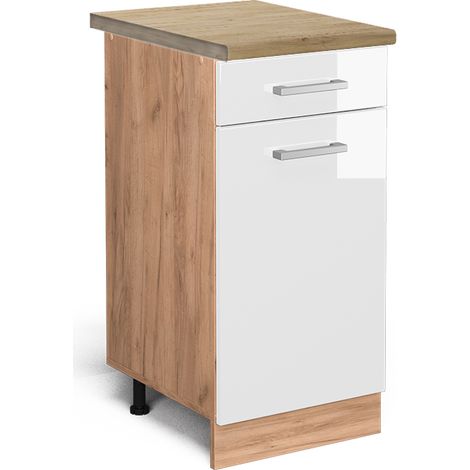 Meuble cuisine R-Line, Blanc Haute brillance, 40 cm , PT Chêne, Vicco