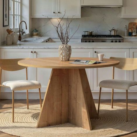 Pier Import – Table à manger ronde effet bois clair Ø120 cm – Hauteur 75 cm – Mélaminé décoré – Meuble à monter – Design moderne (1/5)