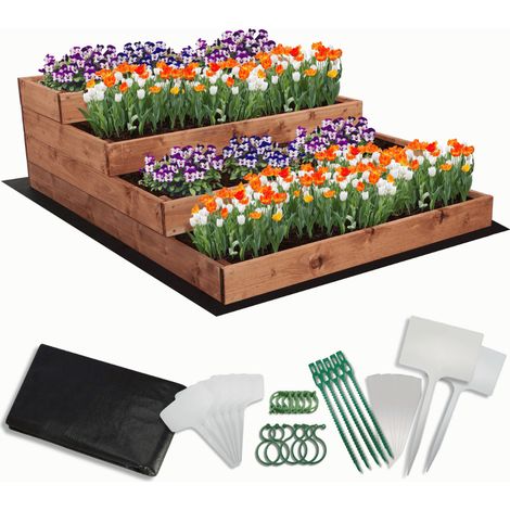 MODO24 Carré potager surélevé en bois, 4 niveaux en cascade, 36x90x120 cm, jardin/terrasse, kit jardinier inclus, brun imprégné