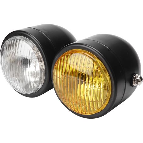 Phare avant double rond moto universel 8,5 pouces en fer, noir et blanc avec jaune, lampe double optique (1/5)