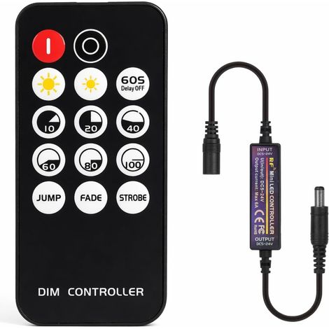 Mini RF Contrôleur de Gradateur LED – 14 Touches – Tension 5V-24V – Télécommande avec Minuterie – Pour Bandes COB/SMD 5V/12V/24V – Variateur de Luminosité 10-100% – 3 Modes Dynamiques (1/5)