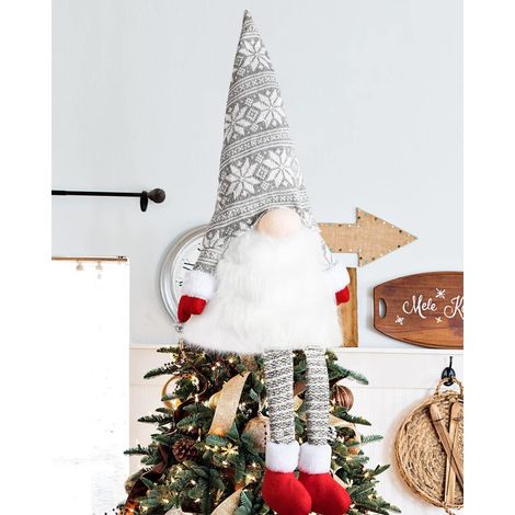 Pointe de Sapin de Noël Étoile 58 cm, Grande Peluche naine GNOME Cime de Arbre de Noel Etoile avec Chapeau Haut et Pieds pour Table de cheminée, décoration de Noël (Gris) (1/5)