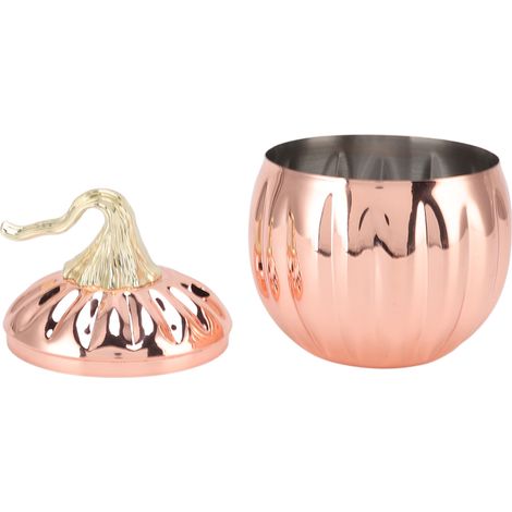 Weinglas in Kürbisform aus roségoldenem Edelstahl. Schlichter, eleganter und praktischer Becher mit Deckel für die Hausbar. (1/5)