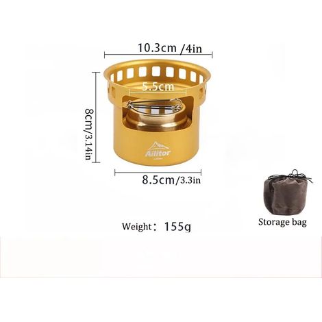 Mini réchaud à alcool de tourisme avec support, idéal pour la randonnée, le pique-nique, le camping et les activités de plein air. Fourneau de cuisson portable et coupe-vent. (1/5)