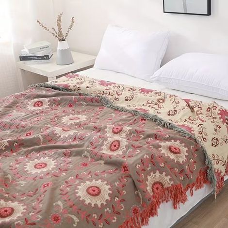 Manta bohemia ultrasuave 100% algodón, 150x200 cm, transpirable, para todas las estaciones, para sofá cama, cojín decorativo ligero para perros estilo 5 (1/5)