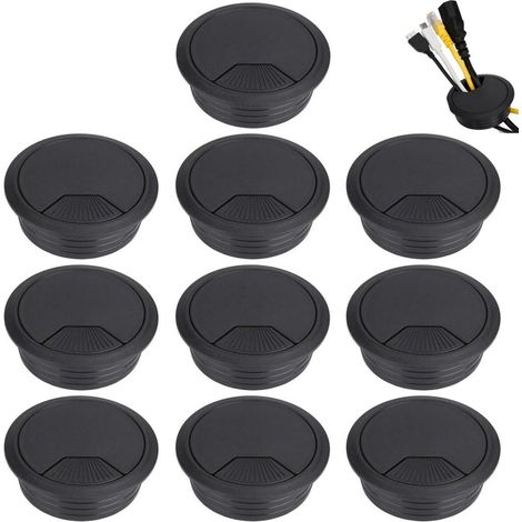 Lot de 10 passe-câbles - Ø60 mm - Cache-câbles rond - Pour la maison et le bureau - Noir (1/4)