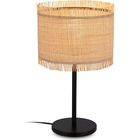 Lampe de table avec abat-jour en paille, interrupteur à fil, E27, max. 10W, lampe, boho, esthétique, lampe de chevet, lampe décorative, bureau, lampe de lecture, 25x43,5cm, naturel (1/5)