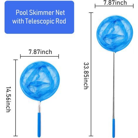 Round pool skimmer net with telescopic pole, leaf rake for swimming pools, quick cleaning tool, sturdy frames, deep mesh nets for bass leaves (1/5)