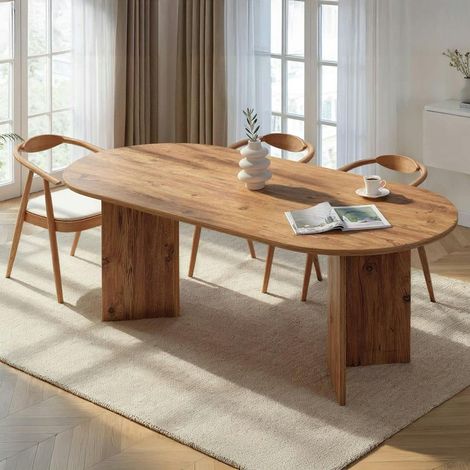 Pier Import – Table de salle à manger ovale 200 cm – Effet pin – Pieds en V – Largeur 90 cm – Hauteur 75 cm – MDF mélaminé résistant aux rayures