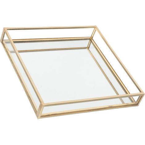 Kosmetik Organizer Glastablett mit Goldenem Rand Rechteckiges Parfüm und Schmucktablett für Badezimmer Kommodendekoration und Waschtisch Ablage (1/5)