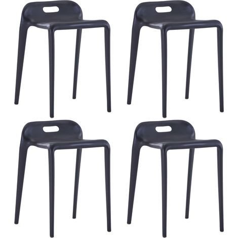 Tabourets empilables, lot de 4, en plastique noir (1/5)