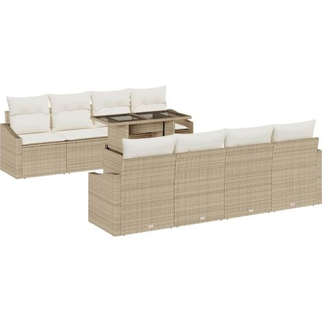 Maison Exclusive - Conjunto de sofá de jardín 9 pcs Beige ratán s