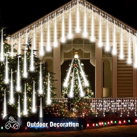 Guirlande pluie météores 50 cm 10 tubes 400 LED – IP65, blanc froid – Noël, mariage (1/4)