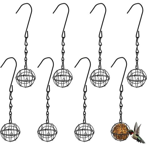 Lot de 8 mangeoires à Boules de Graisse de 7 cm, mangeoire à Oiseaux à Suspendre avec Crochets et chaînes, Support en métal pour Jardin extérieur, Noir (1/5)