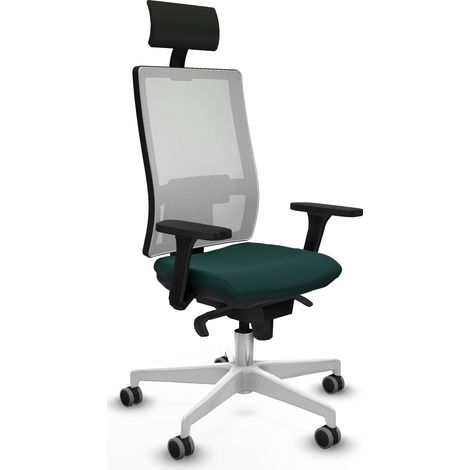 Horna sincro malla blanca similpiel verde botella brazos 3D base blanca cabecero fijo ruedas 65mm engomadas (1/5)