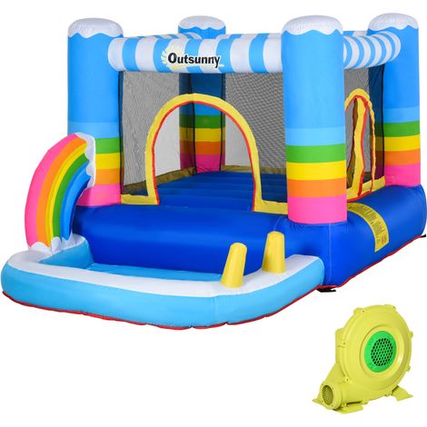Outsunny Gioco Gonfiabile per Bambini con Trampolino e Piscina Pompa Inclusa
