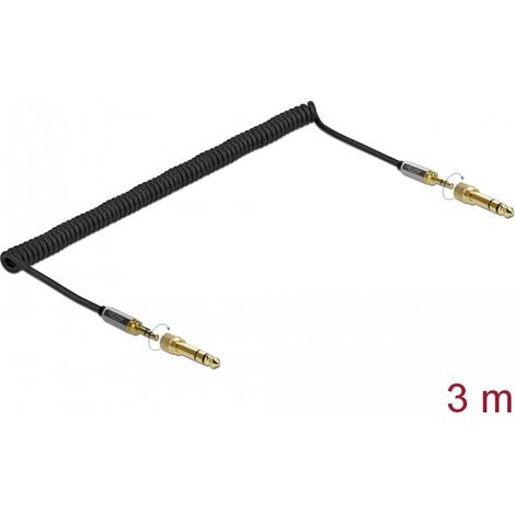 Delock Cable enrollado de 3,5 mm, 3 clavijas, conector estÃ©reo macho a conector estÃ©reo macho con adaptador de tornillo 3 m