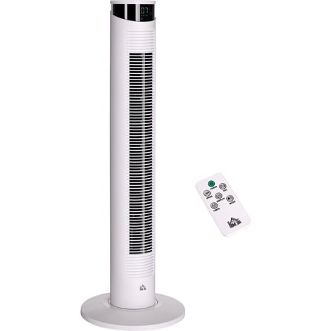 Ventilateur tour oscillant 45 W avec télécommande, minuterie 12 h, 3 vitesses, affichage LED, Ø 31,5 x 93 cm, blanc (1/5)