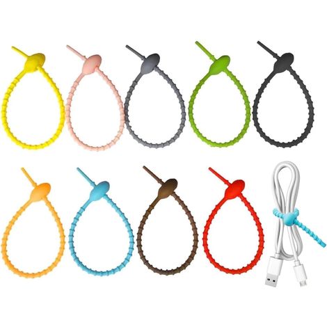 Attaches de câble - Lot de 9 - Attaches de câble - Organisateur de câbles - Gestion des câbles - 12 x 210 mm - Silicone (1/5)