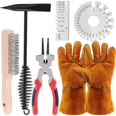 Welding Slag Removal Tool Set, 6 Pieces Including 10" Welding Hammer with Coil Spring Handle, Wire Brush, 10" Solder Pliers (1/5)