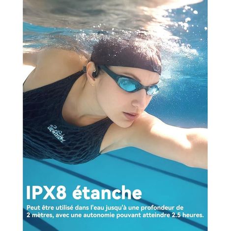 Casque Conduction Osseuse, Casque Natation, IPX8 Etanche sans Fil Bluetooth 5.4, Écouteur de Sport Ouvert avec Lecteur MP3 intégré 32G Mémoire pour la Natation, Le vélo, la Course à Pied