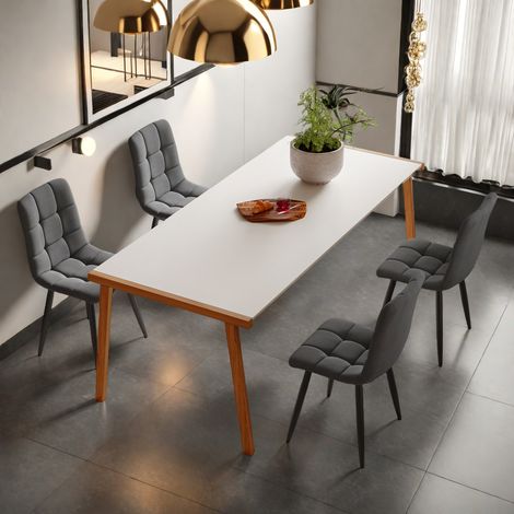 Set di 4 sedie da pranzo, 4 posti, con gambe in metallo, design ergonomico, sedie da pranzo, schienale imbottito in velluto - Grigio
