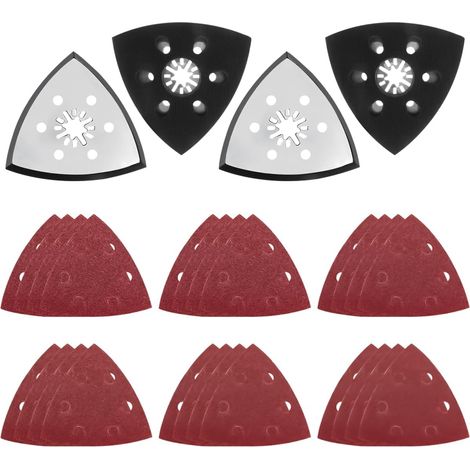 Juego de 4 almohadillas de lijado triangulares de 88 mm, accesorio multiherramienta con 24 hojas abrasivas (grano 40/60/80/120/180/240) para madera, metal, plástico duro, lijado y eliminación de óxido (1/5)