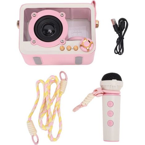 BelleRise - Enceinte karaoké transparente – Bluetooth 5.0, micro sans fil rose – Mini portable pour maison et camping (1/5)