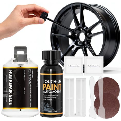 Peinture Jante, Peinture Jante Alu, Vernis Jantes Aluminium, pour Réparer les Rayures, Bosses en Alliage, Convient aux Voitures, Motos, Vélos, Noir-02 (1/5)