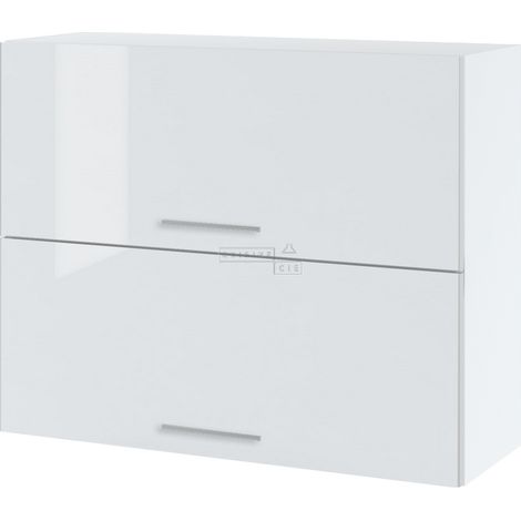 Meuble haut de cuisine Bellissi Blanc Brillant 2 portes relevables L 90 cm - Porte avec poignée apparente White (1/5)