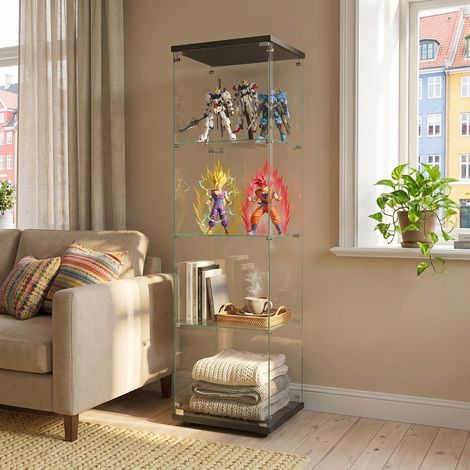 JOOKGBD - Vitrine 4 Ebenen mit Glastür, Moderne Sammelvitrine für Wohnzimmer, Schlafzimmer oder Büro, 43x36x164 cm, Schwarz