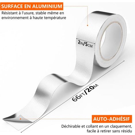 Aluminiumfolienband, 50 mm x 20 m, Glasfaser, hitze-, UV- und wasserbeständig, wasserdicht für Isolierungsreparaturen (1/4)