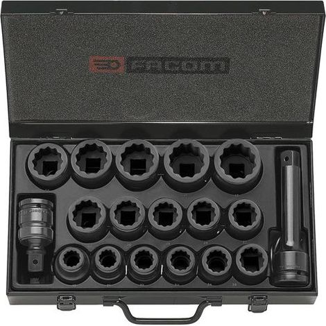 Facom – Coffret cliquet et douilles 3/4" – Set de 18 pièces – Douilles 19 à 42 mm – Rallonge et cardan IMPACT inclus