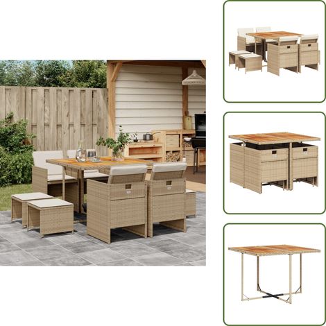 Mesa de jardín - vidaXL Set comedor de jardín 9 pzas con cojines ratán sintético beige - Muebles de exterior