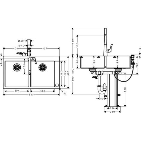C71-F765-05 Ensemble évier/avec. combiné 370/370 Select av sBox aspect acier inox