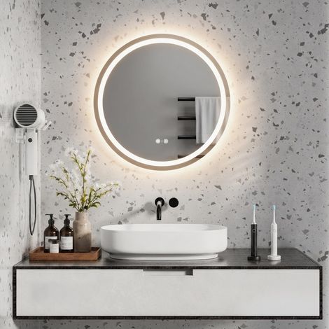 Specchio Bagno Rotondo con Luce LED，Rotondo Specchio da Parete Antideflagrante，Smart Mirror Antifog Dimmerabile，3 Colori di Luce e Luminosità Regolabile，vetro temperato (Chrom 80CM) (1/5)