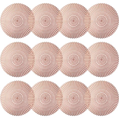 4 set de table ronds en PVC et métal ajouré, or rose, lavables, antidérapants, pour fêtes, mariages, Noël, Thanksgiving (1/5)