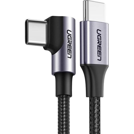 Cable USB-C a USB-C Ugreen US255, 3 m, 60 W, en ángulo (negro) (1/2)